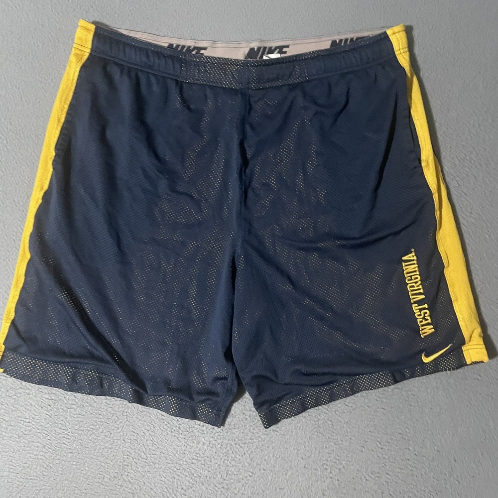 VTG Nike West Virginia Mountaineers Shorts Mens L Blue Dri Fit Basketball NCAA